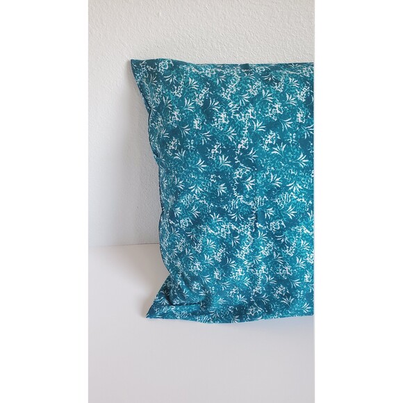 Blue Pillowcase with White Ti Leaves Pattern | Handmade | Poly-Cotton Blend - Picture 2 of 3